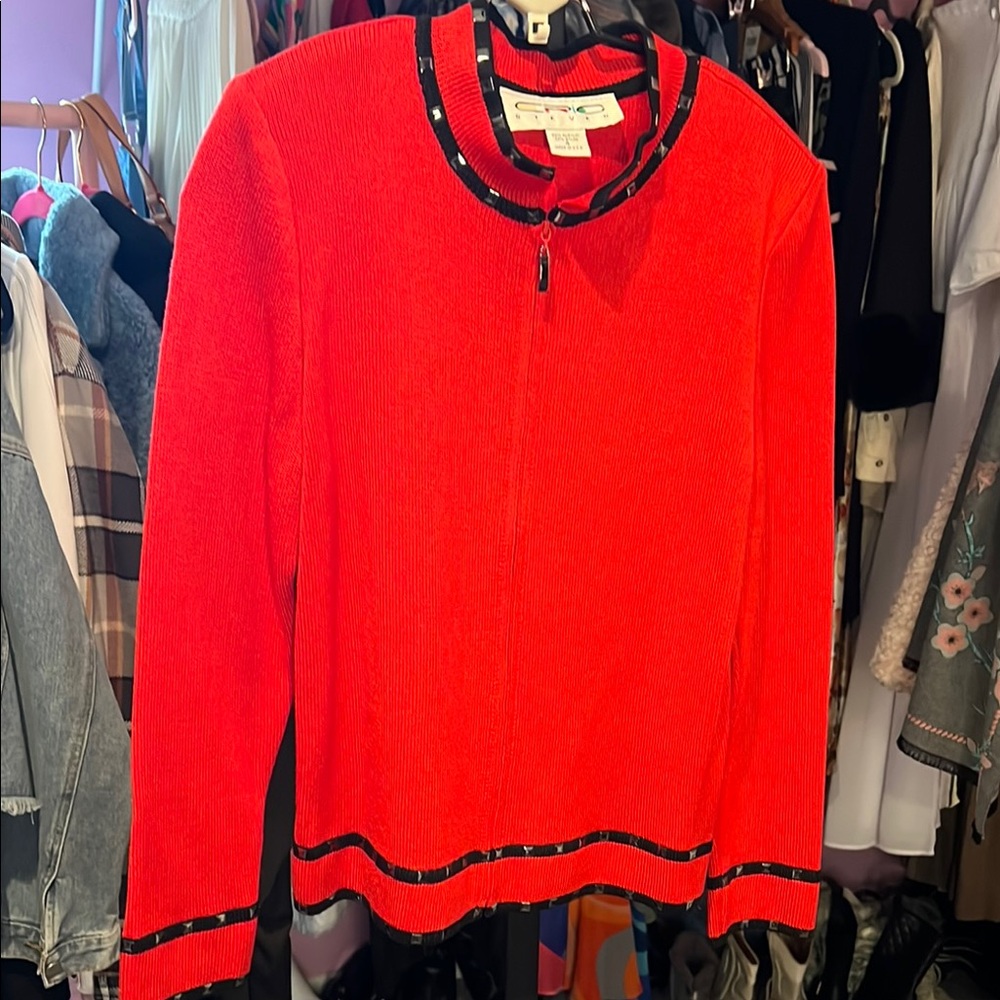 Red Zip-Up Jacket with Black Trim